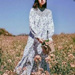 Zara Printed Rustic Smocked High Neck
Floral Midi Dress Size Large